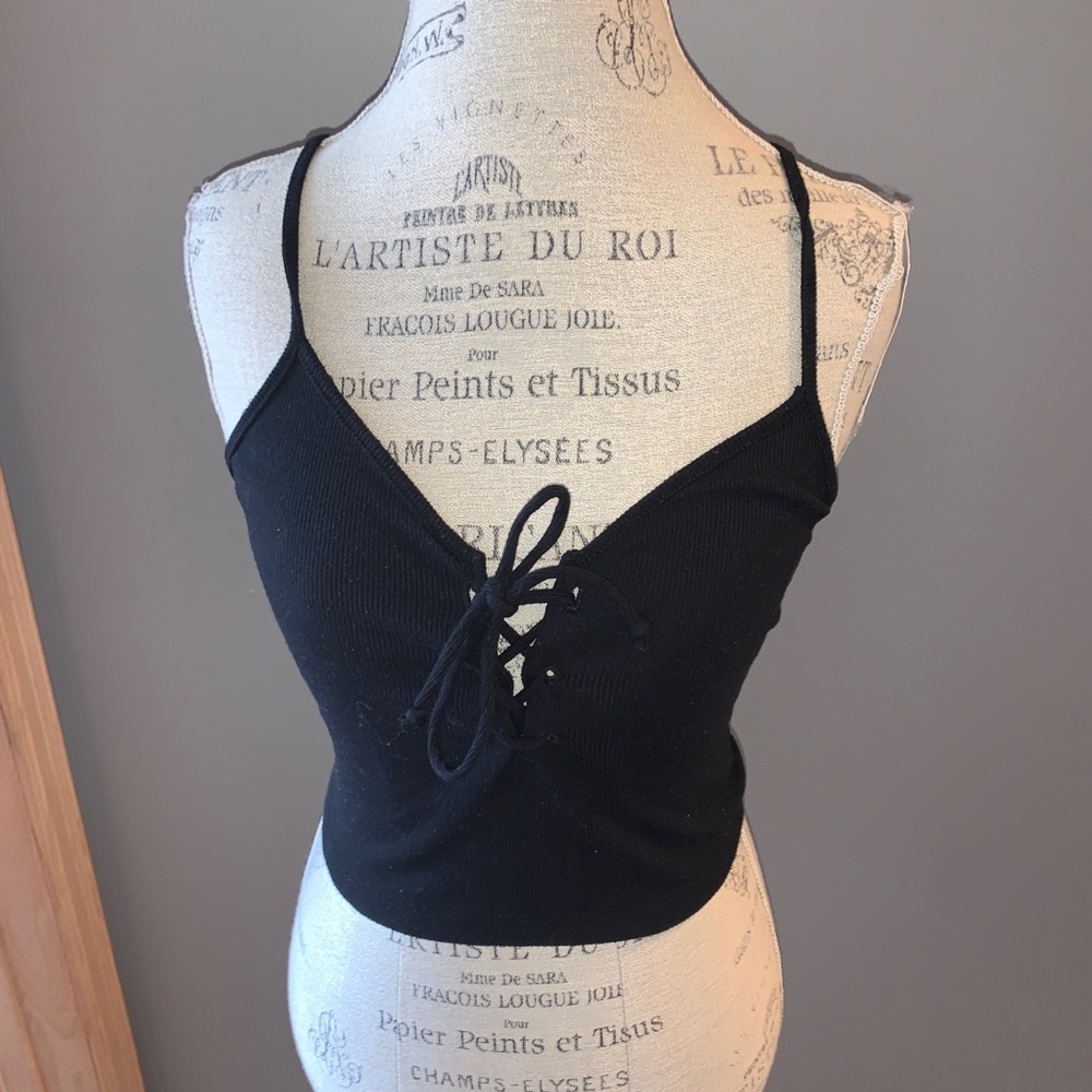 Black Brandy Melville Lace Up Crop Top Size OS